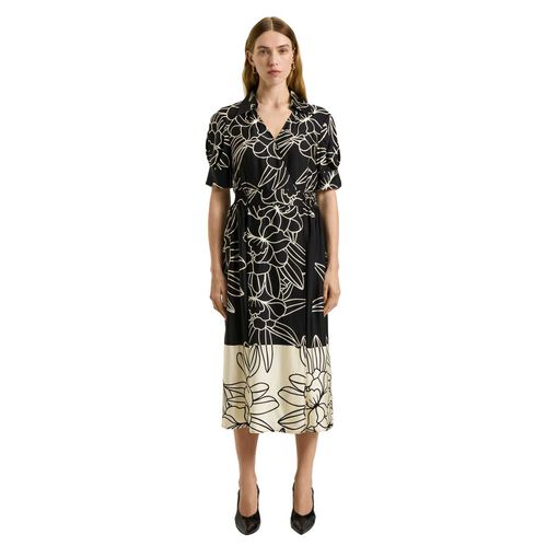 Veronika Maine Black Orchid Border Print Shirt Dress
